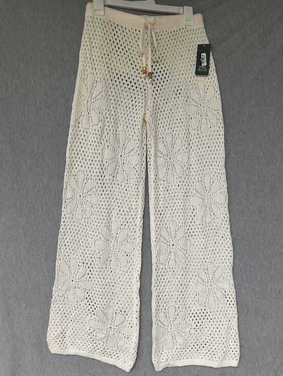 wild fable Other - Wild Fable Flower Crochet Wide‑Leg Cover‑Up Pants – Cream S NWT